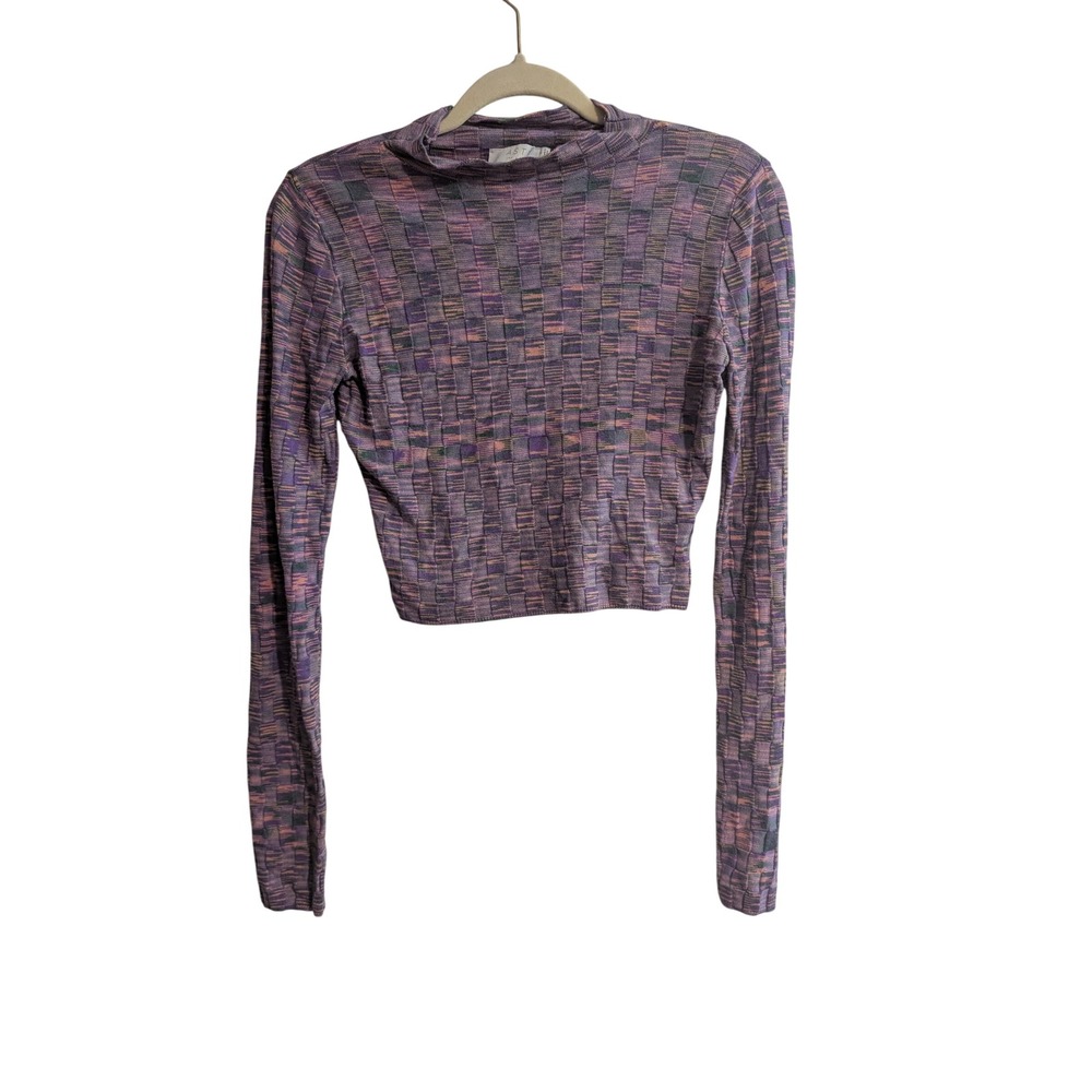 ASTR The Label Crop Top Womens Small Purple Multi Space Dye Basketweave Knit